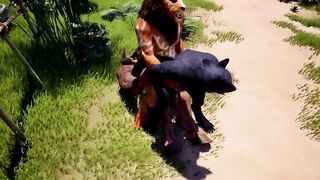 Furry threesome yiffed barebacked by wolf cumtrain