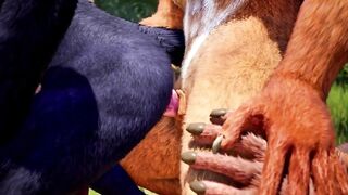 Furry threesome yiffed barebacked by wolf cumtrain