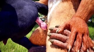 Furry threesome yiffed barebacked by wolf cumtrain