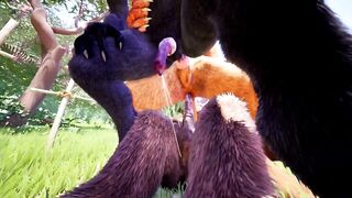 Furry threesome yiffed barebacked by wolf cumtrain