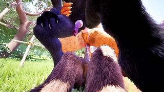 Furry threesome yiffed barebacked by wolf cumtrain
