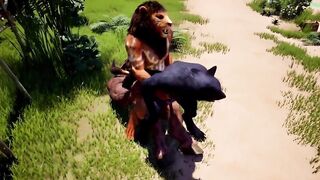 Furry threesome yiffed barebacked by wolf cumtrain