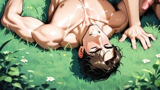 Jujutsu Garden Cruising: raw anime boy gets face fucked in the park