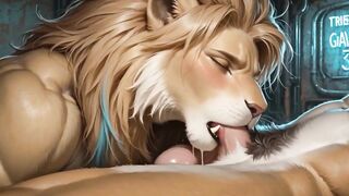 Muscular lion furry gets deep raw blowjob destroyed
