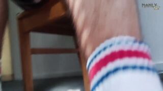 Step dad rides his sons barefoot till he gushes remembering socks