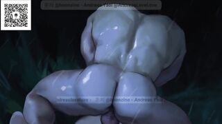 Giant muscular daddy wrecks tight twink in animated yaoi forest pound