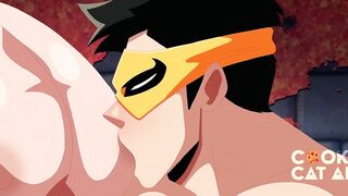 Two heroes sucked each other's pecs raw yaoi muscle worship