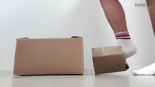 Step Gay Dad Crushes Boxes Under Meat Foot till Flattened Like Pancake