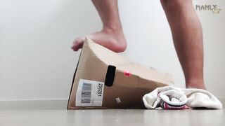 Step Gay Dad Crushes Boxes Under Meat Foot till Flattened Like Pancake