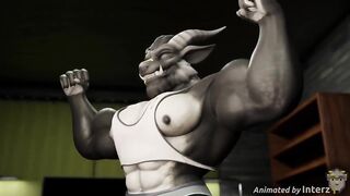 Muscle growth animation with insane size difference destroying two hung furries