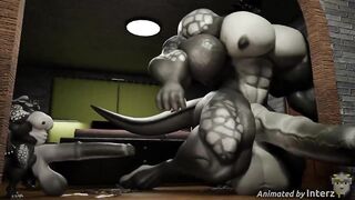 Muscle growth animation with insane size difference destroying two hung furries