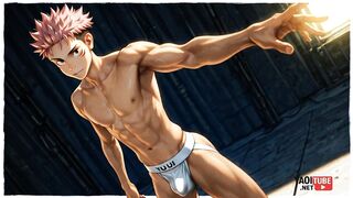 Yuuji Itadori gagged destroyed by hungry twinks in raw jjk anime orgasm