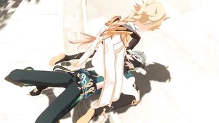 Alhaitham and Aether destroyed raw bareback in Genshin Impact Hentai