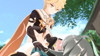 Alhaitham and Aether destroyed raw bareback in Genshin Impact Hentai