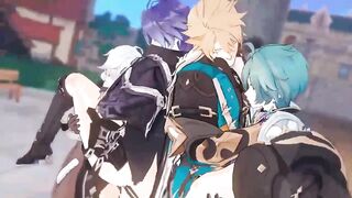 Flins x Illuga x Varka x Lohen raunchy Genshin Impact orgy shreds gay anime bareback