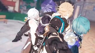 Flins x Illuga x Varka x Lohen raunchy Genshin Impact orgy shreds gay anime bareback