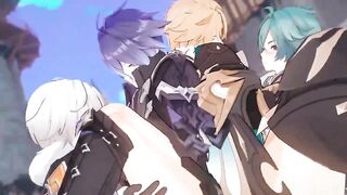 Flins x Illuga x Varka x Lohen raunchy Genshin Impact orgy shreds gay anime bareback