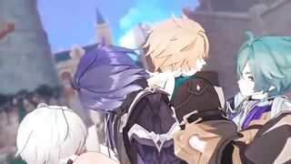 Flins x Illuga x Varka x Lohen raunchy Genshin Impact orgy shreds gay anime bareback