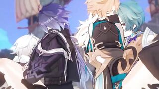 Flins x Illuga x Varka x Lohen raunchy Genshin Impact orgy shreds gay anime bareback