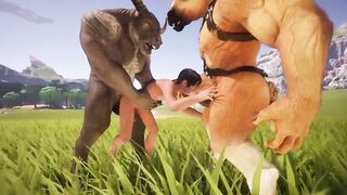 Petite Femboy Rides Two Giant Furry Cocks Raw Gangbang