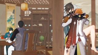 Tartaglia destroys Zhongli in brutal public gay yaoi