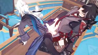 Ripped raw bareback Genshin Impact Yaoi neuvillette gets throat wrecked