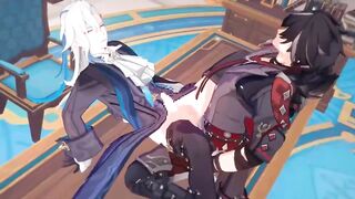 Ripped raw bareback Genshin Impact Yaoi neuvillette gets throat wrecked