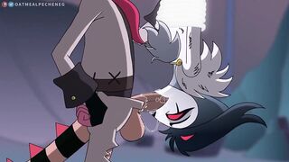 Stolas gets his thick cock deep throat worshipped in Helluva Boss blowjob
