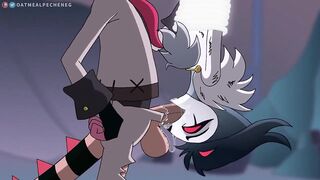 Stolas gets his thick cock deep throat worshipped in Helluva Boss blowjob
