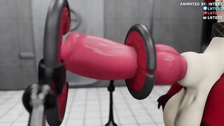 Hyper growing furry dragon cock milking machine destroys tight hole
