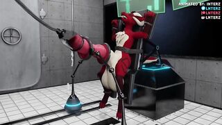 Hyper growing furry dragon cock milking machine destroys tight hole