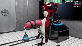 Hyper growing furry dragon cock milking machine destroys tight hole