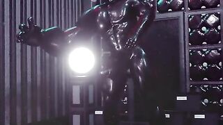 Gay latex drone mask growth animation throbbing thick cock flexing solo