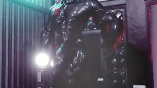 Gay latex drone mask growth animation throbbing thick cock flexing solo