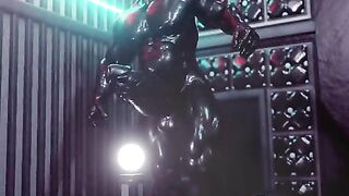 Gay latex drone mask growth animation throbbing thick cock flexing solo