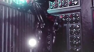 Gay latex drone mask growth animation throbbing thick cock flexing solo