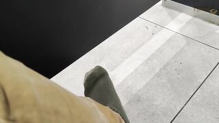 Step Dad destroyed in crowded mall toilet by horny feet fetish