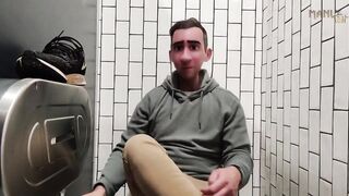 Step Dad destroyed in crowded mall toilet by horny feet fetish