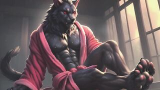Werewolf gushes cum on his knot while he talks dirty to himself