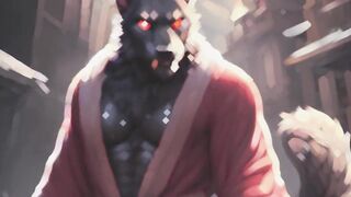 Werewolf gushes cum on his knot while he talks dirty to himself