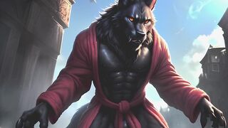 Werewolf gushes cum on his knot while he talks dirty to himself