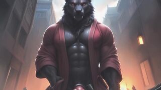 Werewolf gushes cum on his knot while he talks dirty to himself