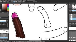 Gushing thick black cocks drawn in gay anime