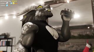 Santa’s hyper muscle growth destroys his tight furry hole