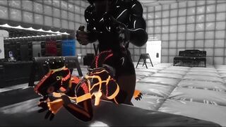 Latex wolf destroys femboy in VRChat gloryhole