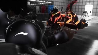 Latex wolf destroys femboy in VRChat gloryhole