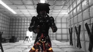 Latex wolf destroys femboy in VRChat gloryhole