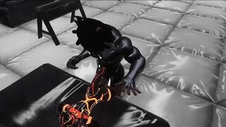 Latex wolf destroys femboy in VRChat gloryhole