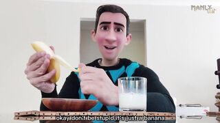 Step son feeds hungry step dad breakfast under table while moms downstairs