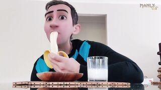 Step son feeds hungry step dad breakfast under table while moms downstairs